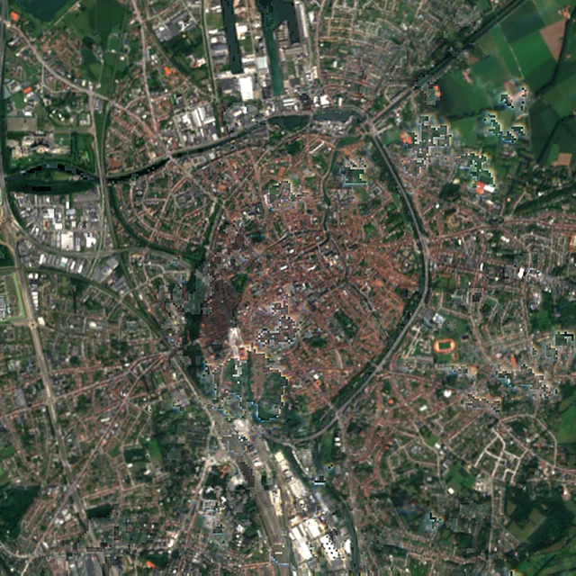 Satellite image of the area around Brugge, August 2017