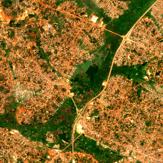 Satellite image of the area around Kampala, August 2017