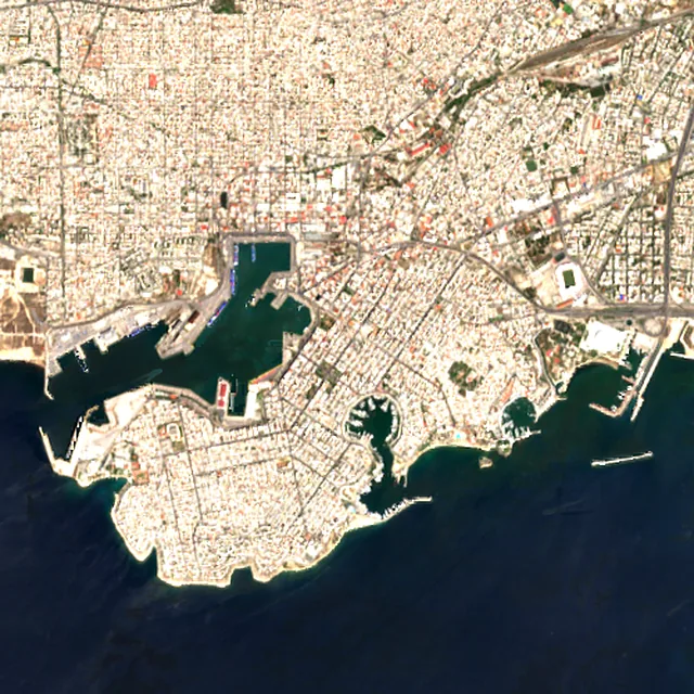 Satellite image of the area around Piraeus, July 2017